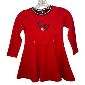 Tommy Hilfiger Red Long Sleeve Fit & Flare Sweater Dress Heart Logo Size 5 Girls